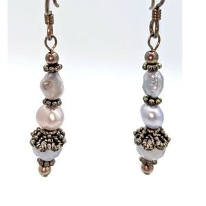 Lavender Pearl Crystal Silver Tone Dangle Earrings